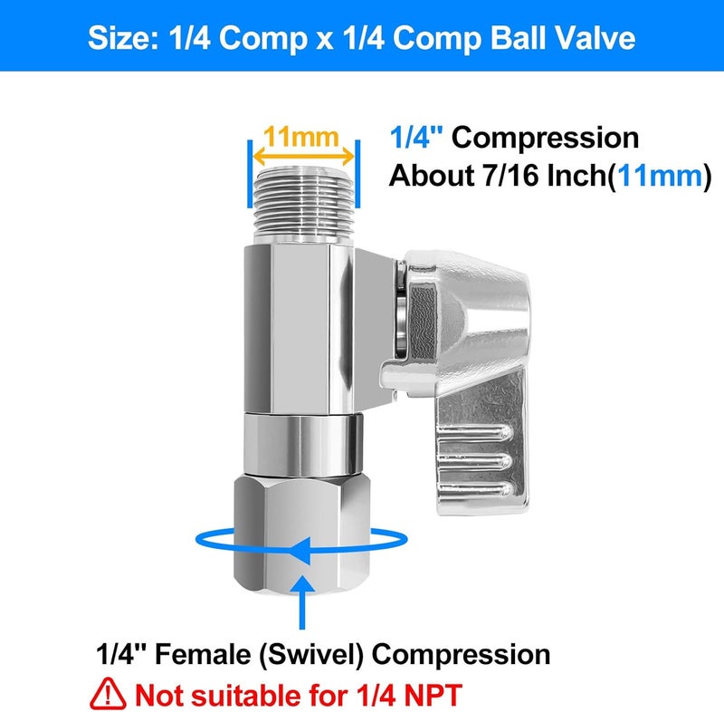 HAO CHEN Brass Ball Valve - 1/4" Comp Female Swivel x 1/4" Comp Male (2PCS),Quarter Turn Stop Valve for Adjusting and Switching the Water Inlet of Refrigerator,Ice Maker and Large Humidifier - Image 2
